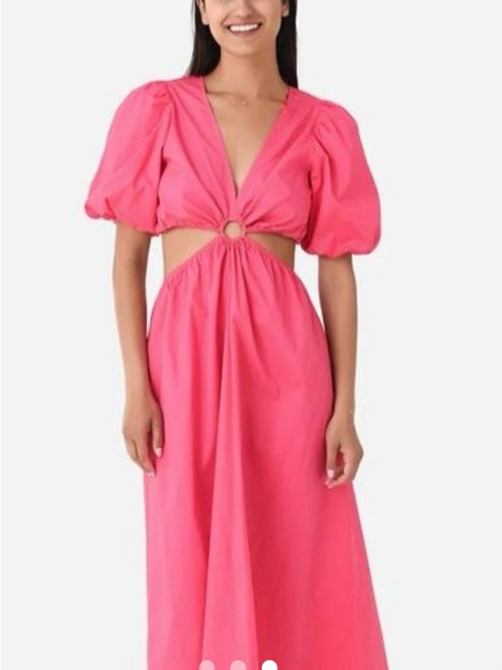 Deluc Pink Cutout Midi Dress with Puff Sleeves